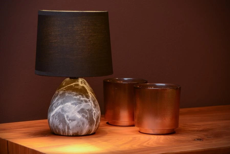 Lucide MARMO - Lampe de table - Ø 16 cm - 1xE14 - Noir - ambiance 1